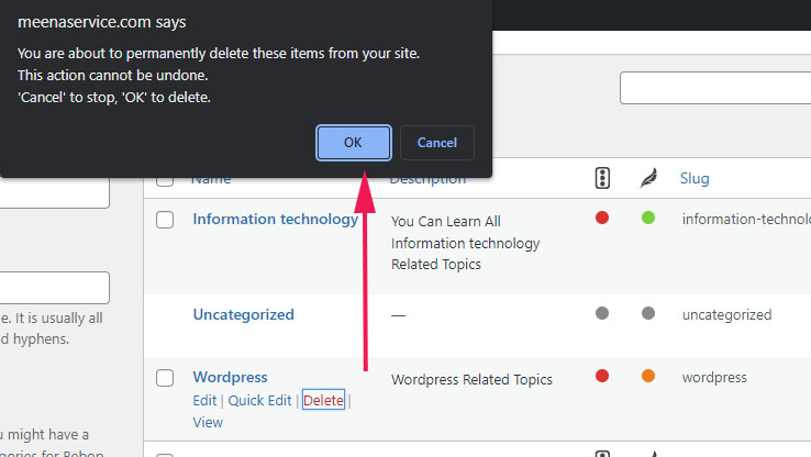 Delete category in WordPress in hindi