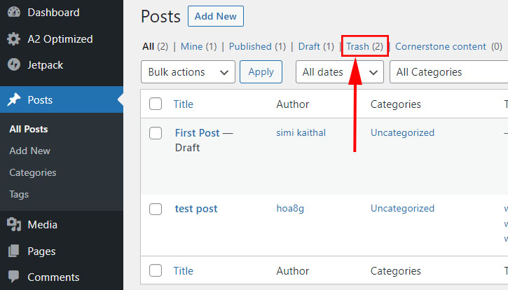 Trash WordPress Post