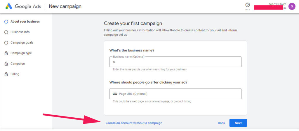 Create An Account Without a Campaign