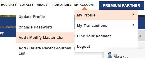 IRCTC Account Profile
