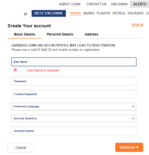 IRCTC user account