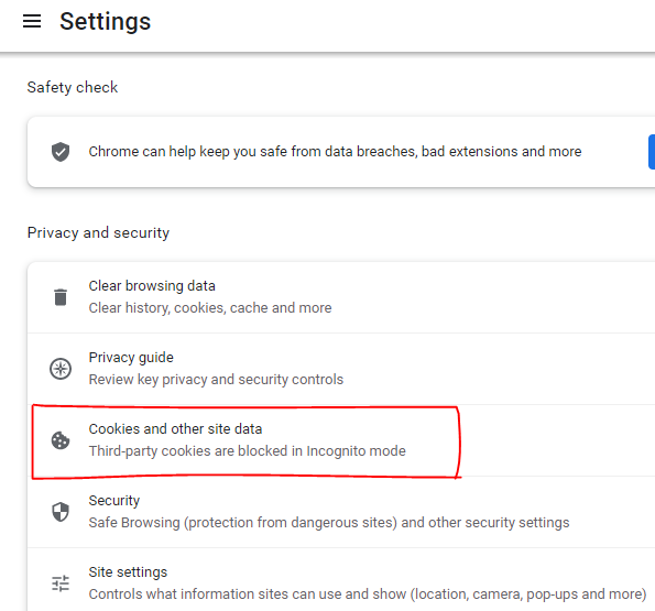 stop  cookies and other data sharingin google chrome 