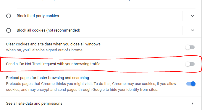 check do not track option in google chrome 