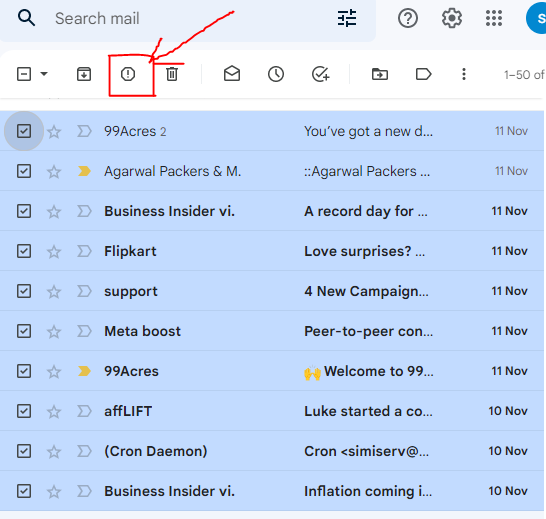 filter spam mail in gmail Account 