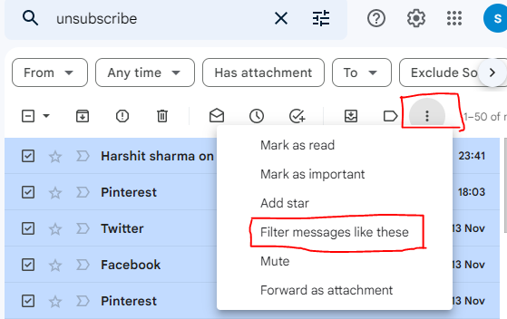 filter mail from gmail account 