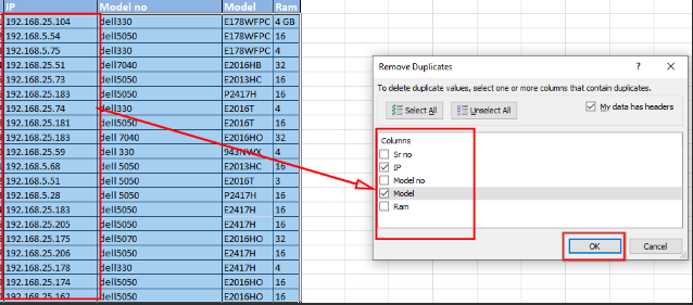 Remove duplicate data in excel 