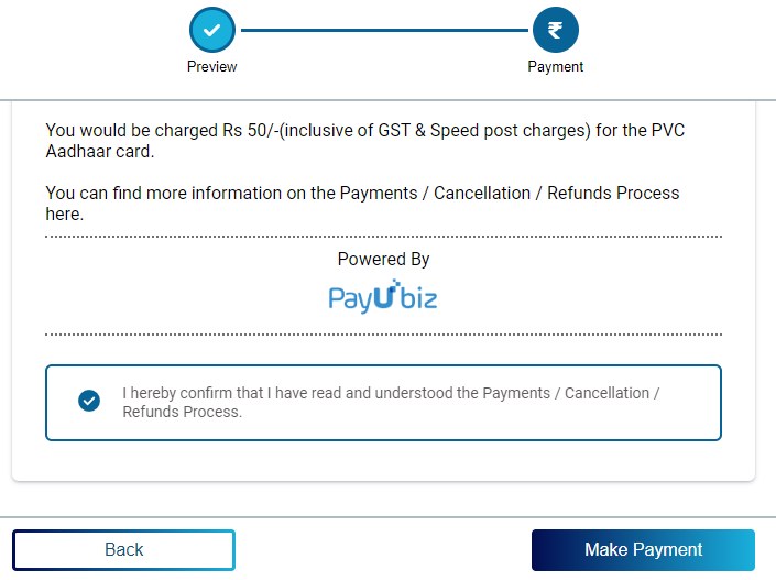 Do the Payment for PVC Aadhar Card 