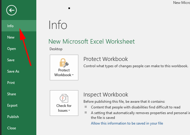 Ms Excel Info Menu