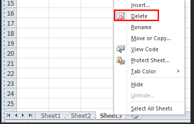 Delete Ms Office excel sheet