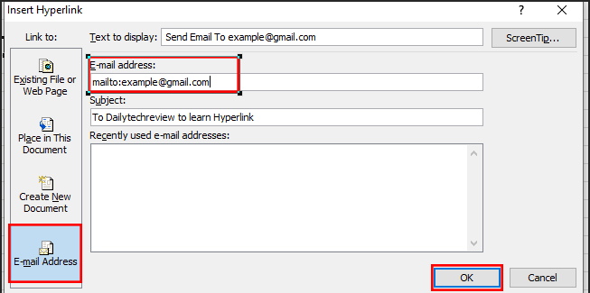 हाइपरलिंक से ईमेल भेजने के लिए