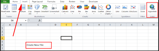 नई फ़ाइल बनाने के लिए हाइपर लिंक का इस्तेमाल