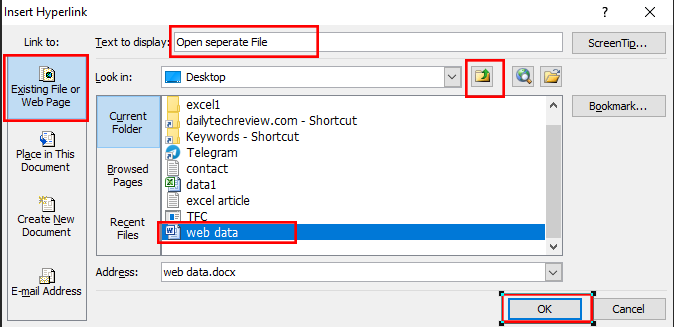 हाइपरलिंक से  अन्य फ़ाइल से लिंक करें 