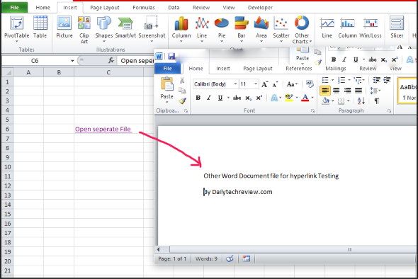 हाइपरलिंक से  अन्य फ़ाइल से लिंक करें 