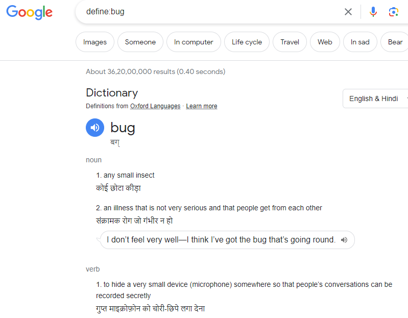 How to Use define google search  operator 