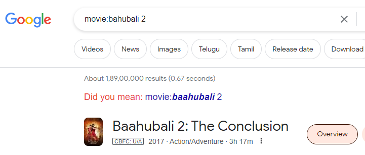 google search  operator for movie 