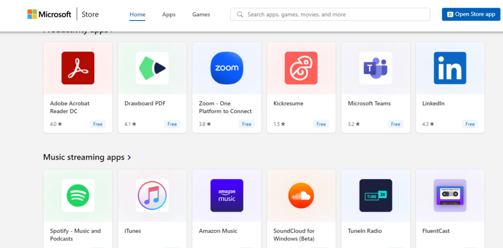Microsoft app store computer software sites