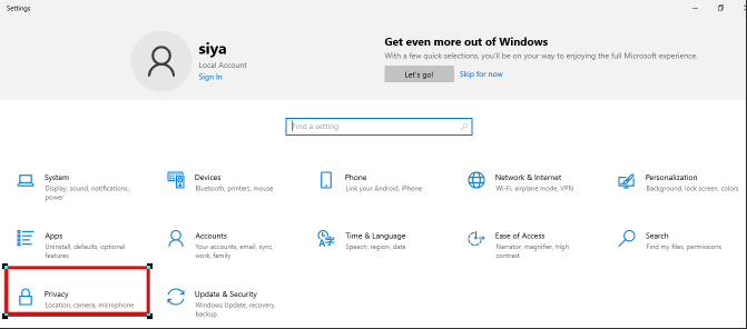Windows setting Windows 