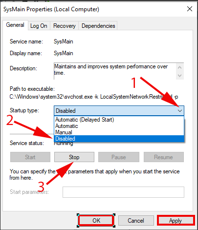 disbale SysMain service in windows 10