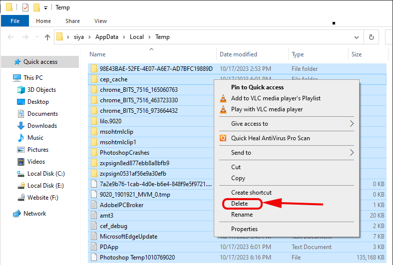 Delete Windows Tempoary Files in windows 10