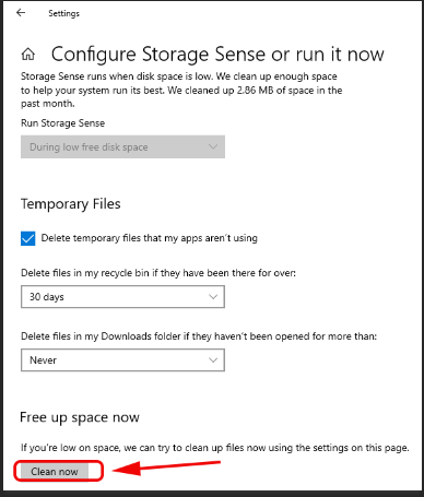 Clean windows 10 Temp Files