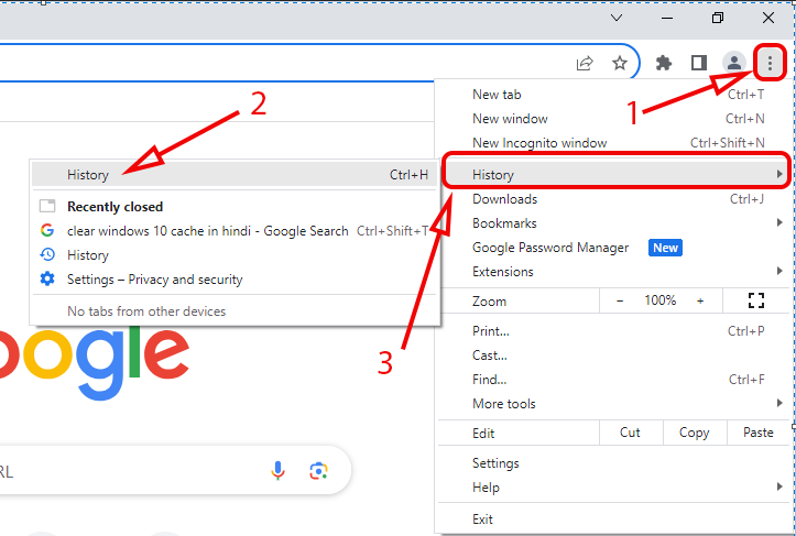 Delete Google search History and Web Browser History in windows 10
