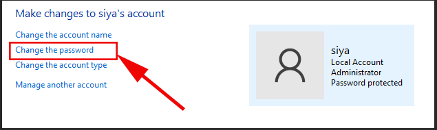 Change the password in windows 10 