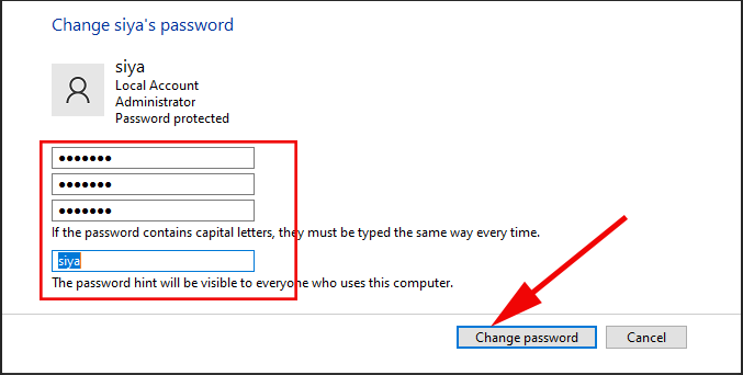 Change windows 10 password 