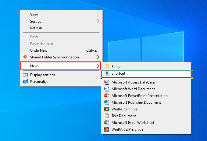 create shortcut folder in windows 