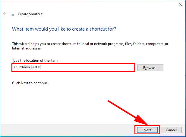 create windows 10 shutdown shortcut 