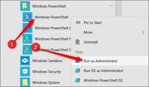 open power shell from Windows All Apps Menu 