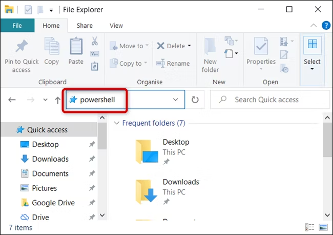 open power shell from Windows File Explorer Address Bar