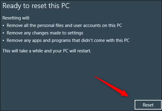 Start Reset Windows 10 Operating system 