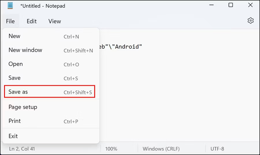 save as windows notepad file 