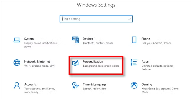 Open Personalization on Windows 10 settings