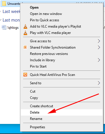Delete Folder in windows 10