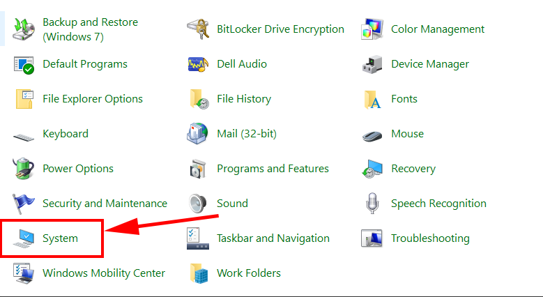 system menu in windows control panel