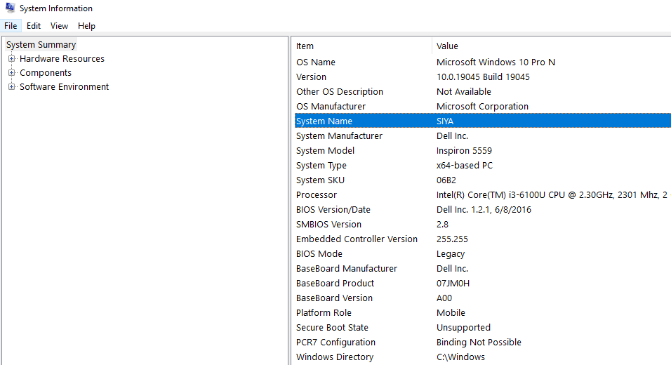 windows system information windows