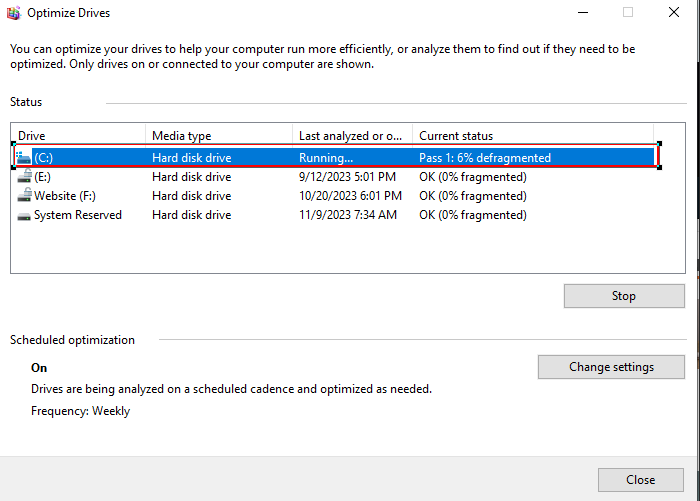 Defragmention process in windows 10