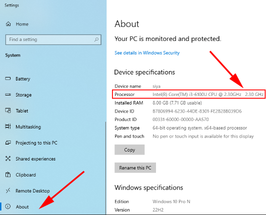 windows 10 device specifications