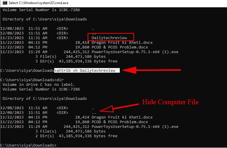 hide computer files from command prompt 