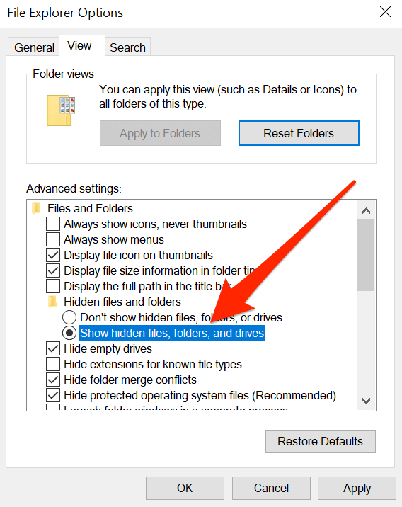 show hidden files and folder 