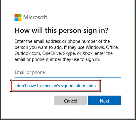 I don't have this person's sign-in information 