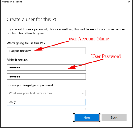 create user Account in windows 10