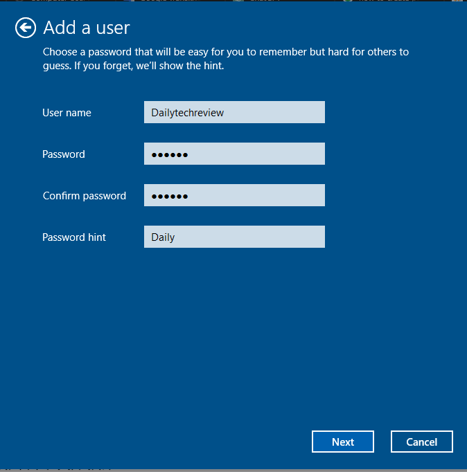 add user account in windows 10 