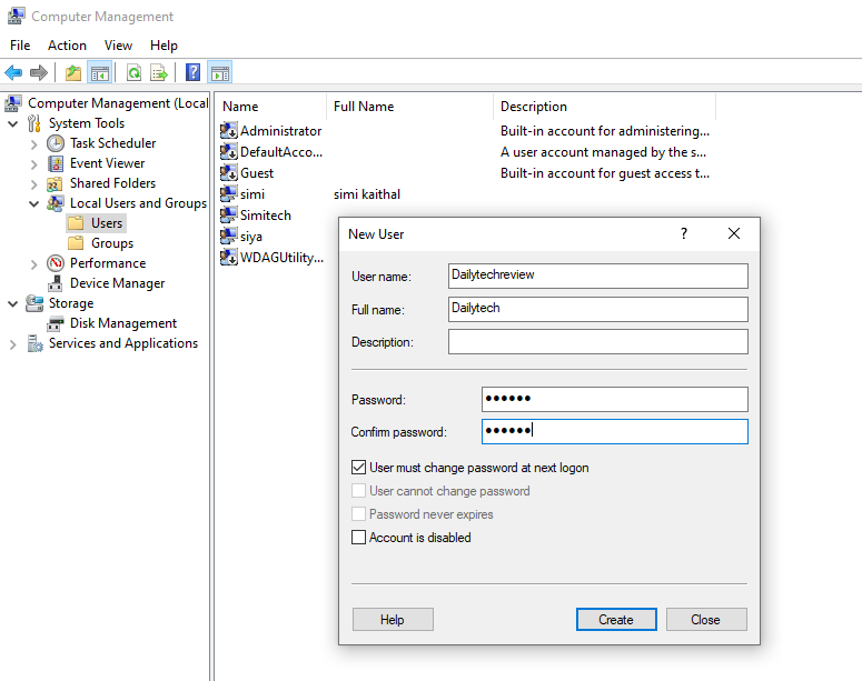 enter computer user information 