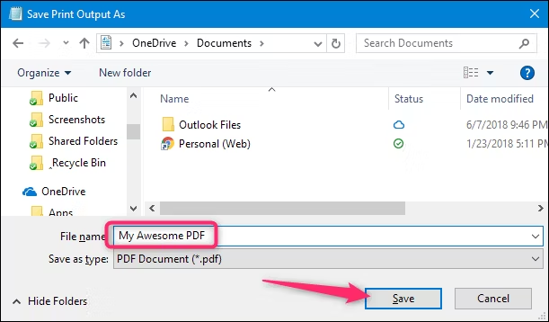 Save File in Windows 10 computer 