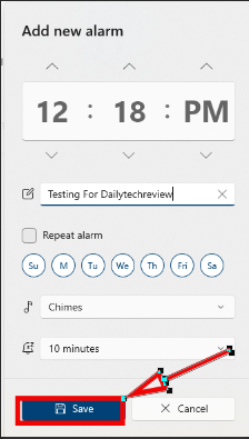 Set Alram in windows 10 