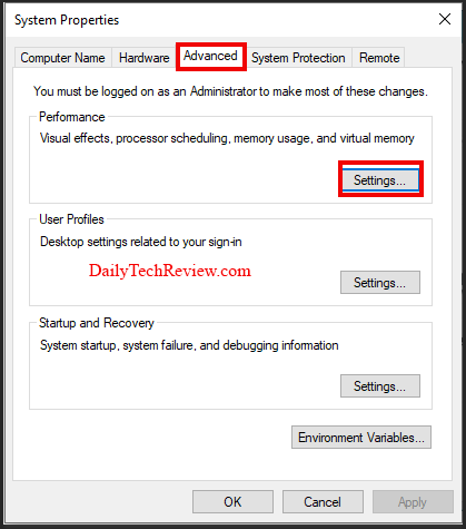 System Properties in Windows 10 
