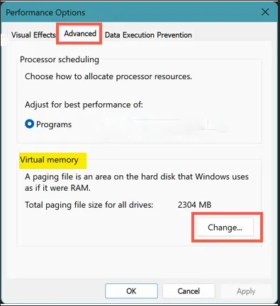 Virtual Memory Setting in Windows 10 