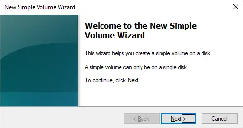 Volume Wizard in Windows 10 